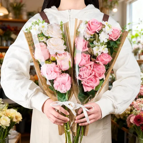Miniatura 5 de Mauproy Paquete de 50 bolsas de flores para ramos de flores, papel de regalo de flores, fundas de papel kraft con cintas para graduación