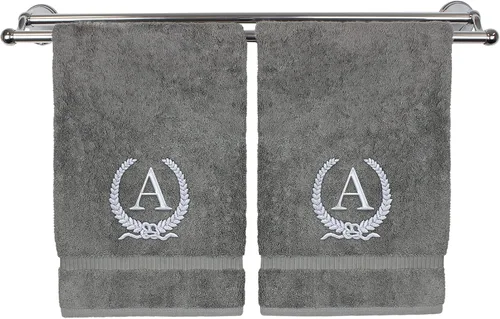 Miniatura 169 de Toalla de mano con monograma, regalo personalizado, 16 x 30 pulgadas, diseño de corona dorada bordada con letra blanca en toalla negra, extra