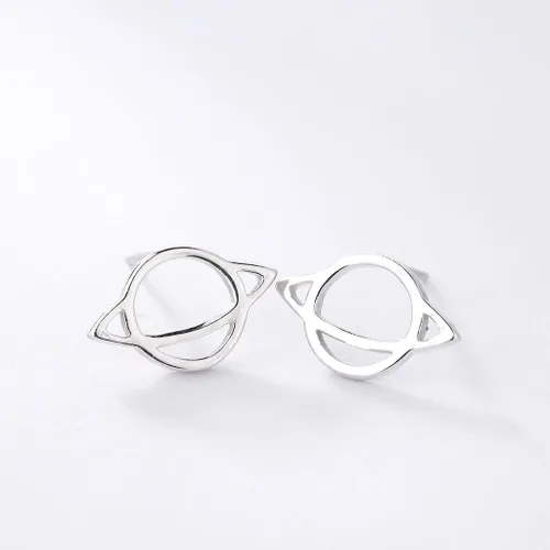 Miniatura 3 de Pendientes de tuerca únicos de plata de ley 925 con dije de Saturno para mujeres y niñas, Plata de ley Zinc Cobre