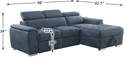 Miniatura 2 de Lexicon Cheyenne Sofá cama modular convertible, diván derecho, color azul
