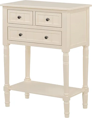 Miniatura 7 de Knocbel Mesa consola de entrada antigua delgada con 3 cajones y estante inferior abierto, mesa de sofá estrecha de madera maciza para entrada