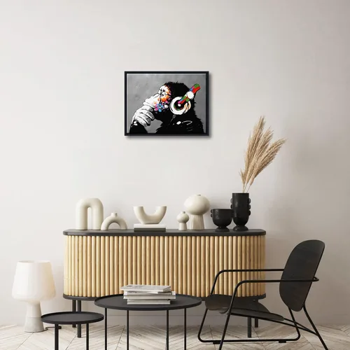 Miniatura 5 de Wieco Art Marco Negro Mono con Auriculares Banksy Arte de Graffiti Abstracto Pinturas en Lienzo Impresiones Arte de Pared en Lienzo de Animales