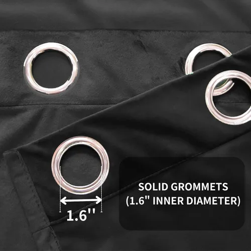 Miniatura 3 de Juego de 2 paneles de cortinas de terciopelo negro, cortinas súper suaves con ojales para decoración de sala de estar y dormitorio, reducción