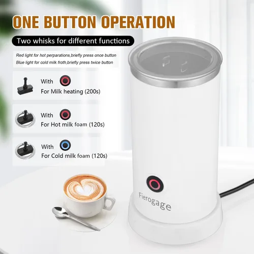 Miniatura 4 de Espumador de leche, vaporizador eléctrico de leche, máquina automática de espuma fría y caliente de 8.4 onzas líquidas y calentador de leche