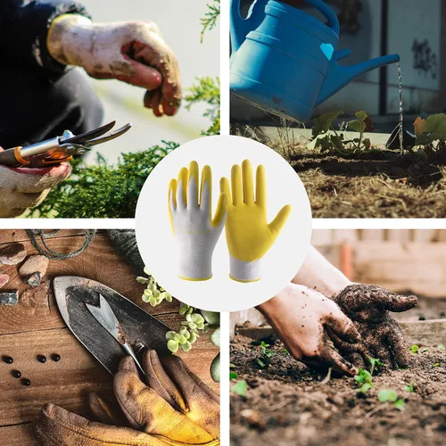 Miniatura 6 de HANDLANDY Guantes de jardinería para mujer, 3 pares de guantes de trabajo transpirables con revestimiento de nitrilo, el mejor regalo para mujeres