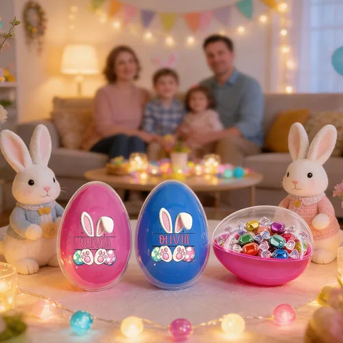Miniatura 4 de Artsadd Huevos de Pascua personalizados con nombre, diseño de conejo rellenable, huevos decorativos para la caza de huevos de Pascua, recuerdos