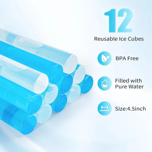 Miniatura 5 de Paquete de 12 cubitos de hielo reutilizables para bebidas, botella de agua reutilizable de congelación rápida, sin BPA, cubos de hielo de plástico