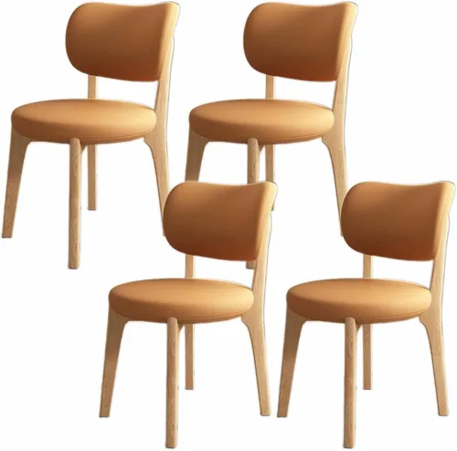 Miniatura 29 de Juego de sillas de comedor de madera modernas con respaldo curvado, sillas de cocina tapizadas con marco de madera, sillas laterales sin brazos