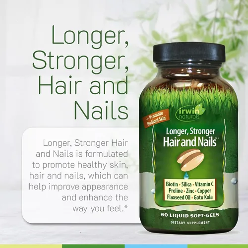 Miniatura 5 de Uñas saludables para piel y cabello Plus de Irwin Naturals, rico en nutrientes, proporciona brillo y fuerza, 60 cápsulas blandas líquidas
