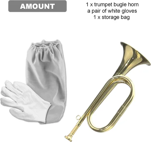Miniatura 4 de CashBeat - Cuerno de corneta de latón chapado en oro, trompeta de caballería con bolsa y guantes Brass Instrument for Military Orchestra and