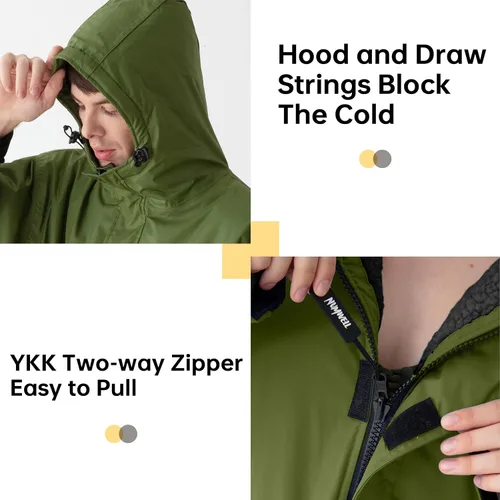Miniatura 4 de Parka de natación impermeable cálida para hombres y mujeres, bata cambiadora con capucha de gran tamaño, poncho de invierno de felpa para deportes