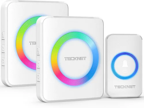 Miniatura 8 de TECKNET - Timbre de puerta inalámbrico con 2 botones y 1 receptor, timbres impermeables IP65 para el hogar, rango de operación de 1300 pies, 60