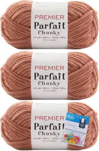 Premier Yarns Parfait - Paquete de 3 unidades de felpilla gruesa de 3.5 onzas, peso supervoluminoso, paquete de 3 unidades con soportes para punto