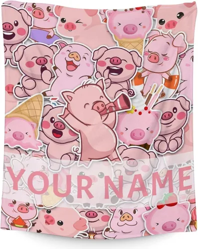 Miniatura 17 de Regalos de cerdos para los amantes de los cerdos, 30 x 40 pulgadas, bonita manta para niños, manta de felpa suave y mullida negra para regazo
