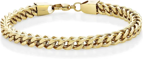 Metro Jewelry Pulsera de cola de zorra gruesa de 9 a 10 pulgadas de largo para hombre en acero inoxidable con chapado en oro y garra de langosta de