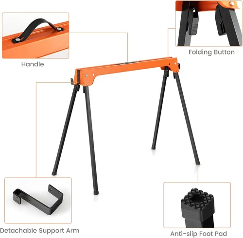 Miniatura 4 de ERGOMASTER Caballos de sierra plegables, con brazo de soporte desmontable de 2 x 4, capacidad de peso de 1322 libras por caballete, caballos