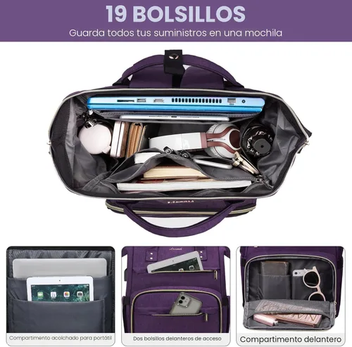 Miniatura 3 de LOVEVOOK - Mochila para laptop de mujer, de negocios, de viaje, bolsa de trabajo, Púrpura oscuro, 15,6 pulg.