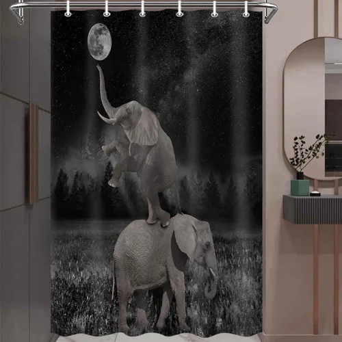 Miniatura 2 de Boziqr Divertidas cortinas de ducha para baño, bonita cortina de baño de elefante, luna, bosque, decoración rústica de granja, tela de poliéster