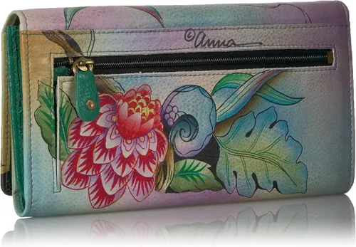 Miniatura 2 de Anna by Anuschka Women's Genuine Leather Three Fold Organizer Wallet, Hand-Painted Original Artwork - Whimsical Garden
