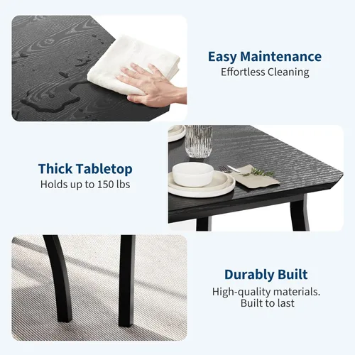 Miniatura 3 de Mesa de comedor para 4, juego de mesa de cocina de 3 piezas para 4 personas con mesa de madera y marco de metal, mesa de cocina industrial con 2