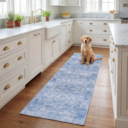 Miniatura 10 de SAFAVIEH Alfombra lavable Tucson Collection - 2'6" x 4', morado y azul, antideslizante y fácil de limpiar, ideal para sala de estar, dormitorio