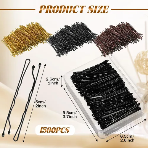 Miniatura 2 de 1500 pines de 2 pulgadas a granel con caja de almacenamiento transparente, clips de onda invisibles color negro, marrón y dorado, horquilla sin