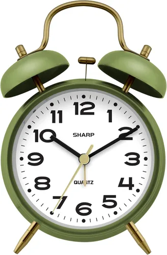 Miniatura 9 de Sharp Reloj despertador de doble campana, alarma fuerte, ideal para durmientes pesados, analógico de cuarzo a pilas (plata cepillada)