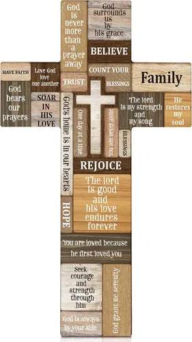 Jetec Decoración de pared con cruz cristiana de madera, cruz de Pascua, fe religiosa, versículo bíblico, letrero de pared o mesa para Pascua, regalo