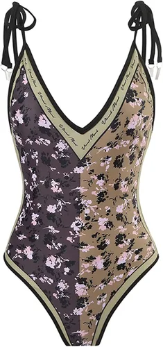 Miniatura 3 de Traje de baño estampado para mujer, sin mangas, ajustado, de una pieza, con traje de baño, falda larga