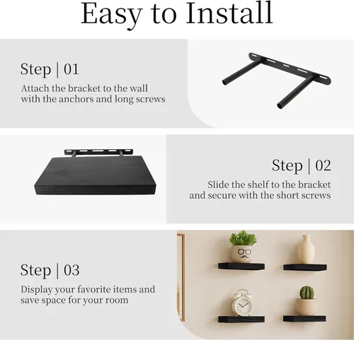 Miniatura 5 de BGMG Estantes flotantes de madera de 12 pulgadas, estantes flotantes negros, estantes de pared de madera maciza para baño, sala de estar