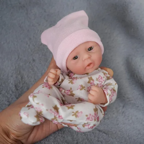 Miniatura 6 de Newtotlove Muñeca de bebé recién nacida Mini de silicona renacida de 7 pulgadas, cuerpo completo de silicona, bebés recién nacidos realistas, linda