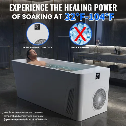 Miniatura 4 de ICEGALAX Bañera de hielo con enfriador integrado (32℉-104℉), control de smartphone, silencioso, diseño independiente para recuperación de cuerpo