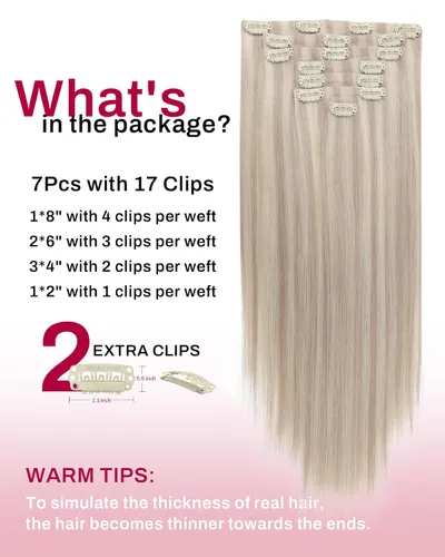Miniatura 3 de Moresoo Extensiones de cabello humano con clip, sin costuras, color rubio ceniza con rubio, extensiones de cabello humano real con clip, de 20 #