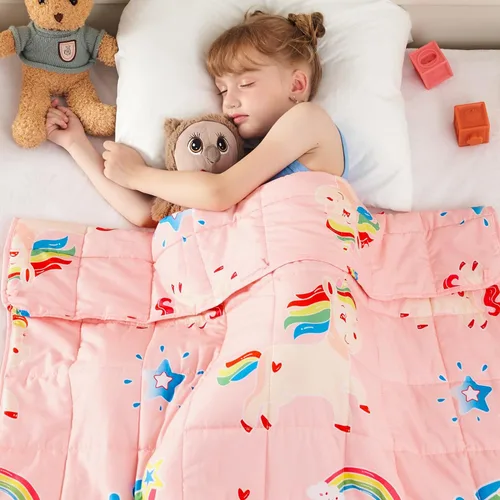 Miniatura 11 de yescool - Manta con peso de unicornio de 10 libras, manta de regazo refrescante de arcoíris rosa, manta con peso transpirable, regalo para personas