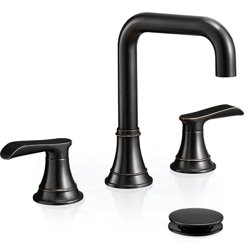 Grifo de baño de bronce aceitado de 8 pulgadas, 3 agujeros, giratorios de 360 grados con drenaje emergente, 2 asas para instalación moderna,