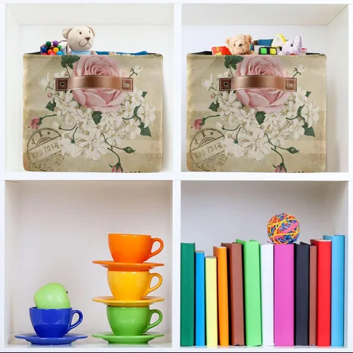 Miniatura 7 de ALAZA Shabby Chic - Caja de almacenamiento plegable con diseño floral de rosas, cestas organizadoras con asas para estantes, armario, sala de estar