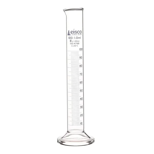 Cilindro graduado, 3.4 fl oz - Tolerancia clase B ± 0.0 fl oz - Base redonda - Graduaciones azules - Vidrio de borosilicato 3.3 - Eisco Labs