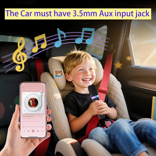 Miniatura 6 de Micrófono de karaoke para automóvil, micrófono dinámico recargable de mano dual con receptor auxiliar de entrada y salida de 0.138 in, micrófono