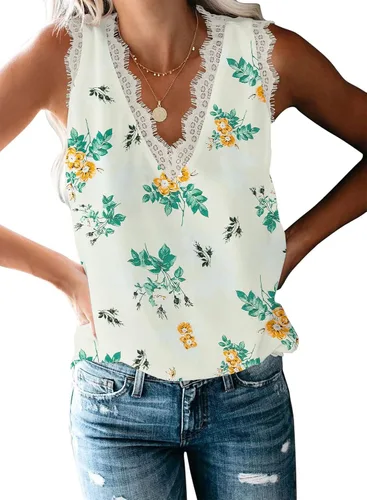 Miniatura 109 de VIISHOW - Camiseta sin mangas, sexy, con cuello en V y bordes de encaje para mujer, camisola de vestir, camisas de gasa, sin mangas, casuales