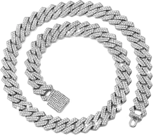 Miniatura 7 de Collar de Cadena para Perro Collar de Cadena de Metal para Caminar Collar de Eslabones Cubanos para Perro con Hebilla Segura 14MM Collares de Cadena