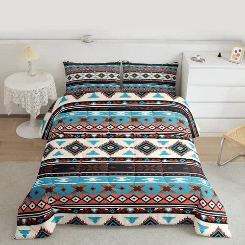 Miniatura 17 de Erosebridal Juego de edredón exótico tamaño individual, ropa de cama tribal, estadounidense, suroeste, étnico, bohemio, abstracto, geométrico, juego