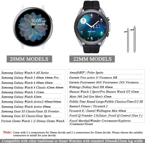Miniatura 6 de Correas elásticas de repuesto para Samsung Galaxy Watch 4 5 Pro 6 7 Classic Galaxy Active 1 2 1.575 in 1.732 in para mujer Bla-M A-Negro
