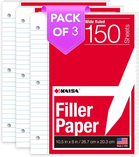 Miniatura 14 de KAISA Papel para cuaderno de hojas sueltas, rayas universitarias, 300 hojas por papel rayado, 8 x 10.5 pulgadas, 3 agujeros perforados para carpeta