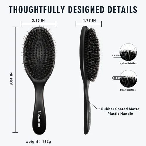 Miniatura 4 de Cepillo de cerdas de jabalí para mujeres, hombres y niños, cepillo desenredante para cabello grueso, adelgazamiento, seco o húmedo con alfileres
