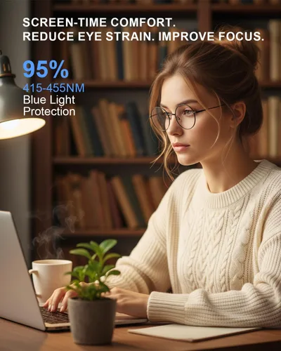 Miniatura 2 de Brigtlaiff - Lentes redondos con bloqueo de luz azul para hombres y mujeres, anteojos para computadora, juegos y TV, antifatiga ocular con marco