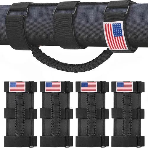 Miniatura 13 de moveland Paquete de 2 asas de agarre de barra antivuelco, asas de agarre de paracord negro para Jeep Wrangler JL, JK, TJ, YJ y Jeep Gladiator