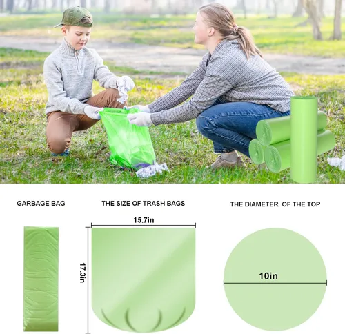 Miniatura 4 de TECHSHARE Bolsas de basura biodegradables de 1.2 galones, 80 unidades, bolsas de basura compostables, capacidad de 1.5 galones, color verde