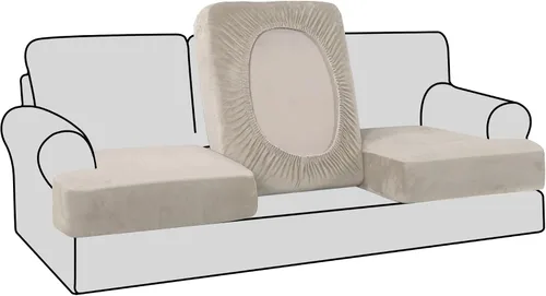 Miniatura 14 de H.VERSAILTEX Fundas de terciopelo elástico para silla con cojín en forma de T para sala de estar, funda de sofá, funda de asiento con cojín
