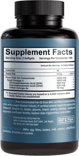 Miniatura 2 de Aceite de pescado Omega 3, 0.04 onzas Certificado MSC + 75 % Omega 3s 0,037 oz, 644/336, sin pescadillas y absorción mejorada, molecular
