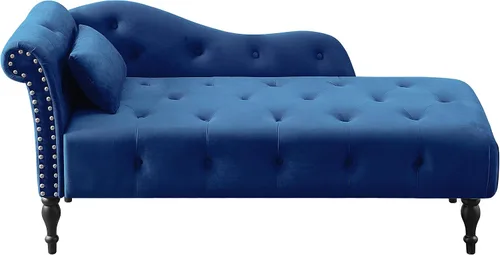 Miniatura 8 de Holaki Tumbona de terciopelo, tumbona decorativa para interiores con almohada, sillón con botón copetudo con brazo derecho con ribete de cabeza